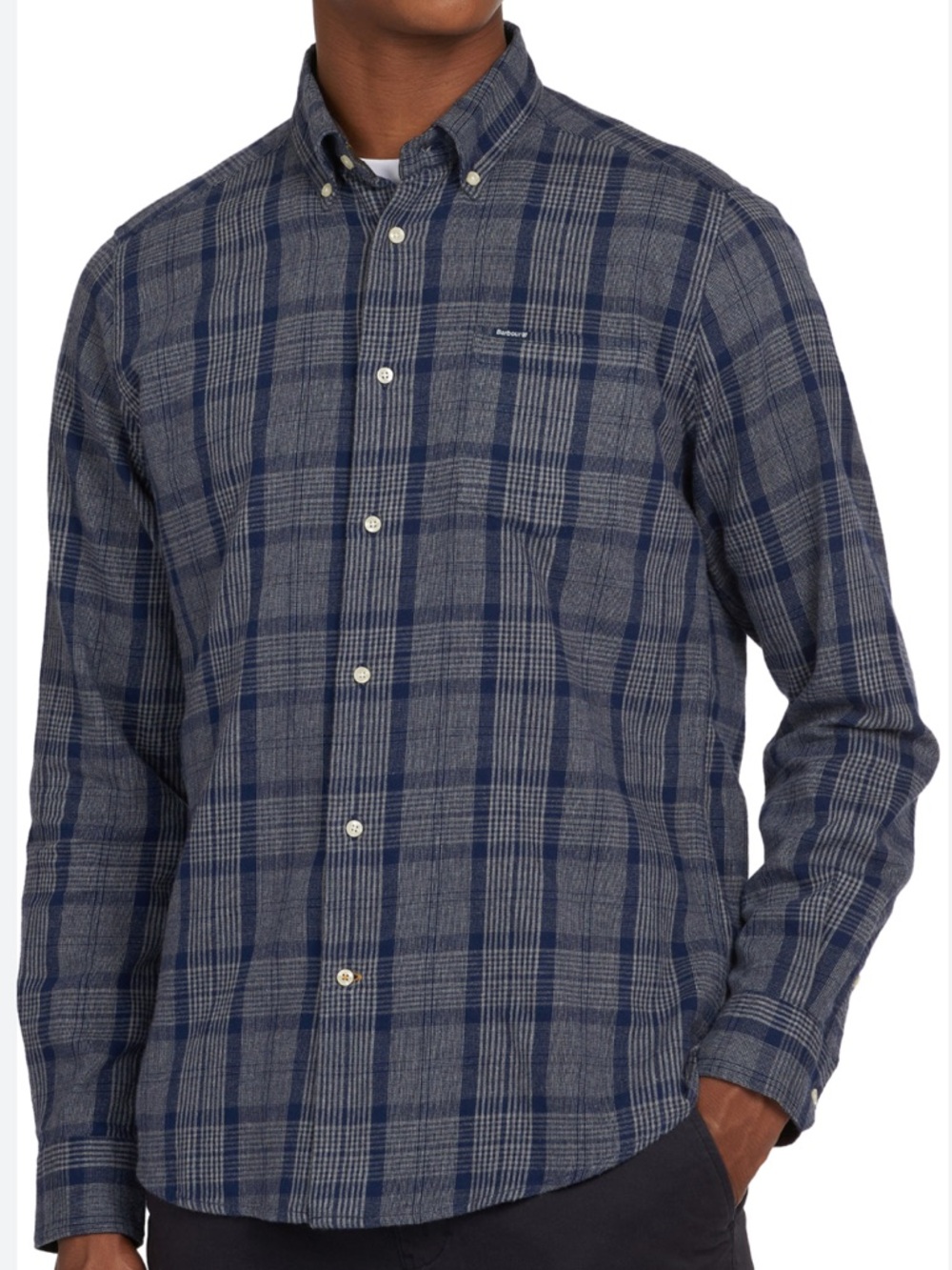 Barbour Navy and Light Blue Plaid Button-Down Shirt size L